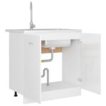Armoire de plancher d'évier Blanc brillant Bois d’ingénierie – Image 3