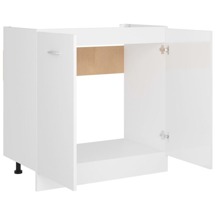 Armoire de plancher d'évier Blanc brillant Bois d’ingénierie – Image 4