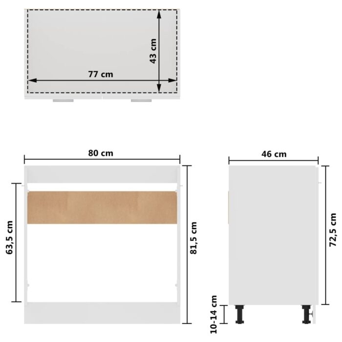 Armoire de plancher d'évier Blanc brillant Bois d’ingénierie – Image 9