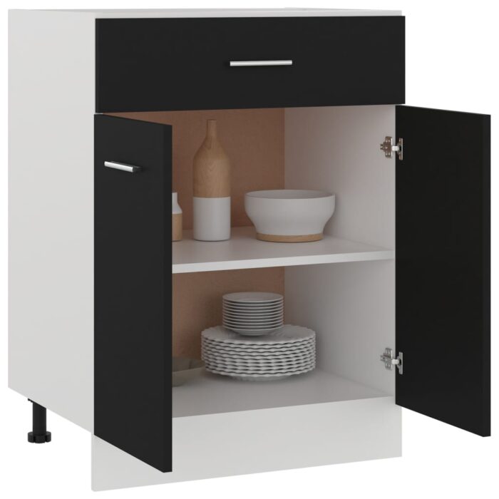 Armoire de plancher à tiroir Noir 60x46x81,5 cm Bois ingénierie – Image 2