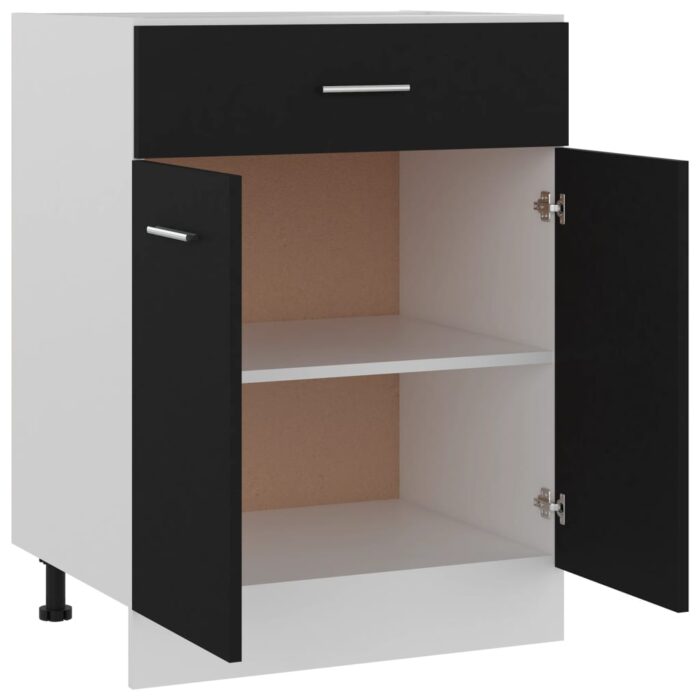 Armoire de plancher à tiroir Noir 60x46x81,5 cm Bois ingénierie – Image 3
