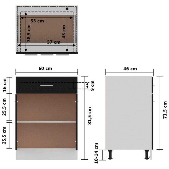 Armoire de plancher à tiroir Noir 60x46x81,5 cm Bois ingénierie – Image 8