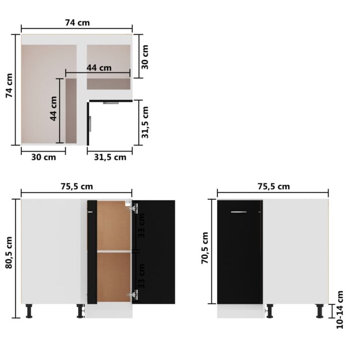 Armoire de plancher d'angle noir 75,5x75,5x81,5 cm bois – Image 8