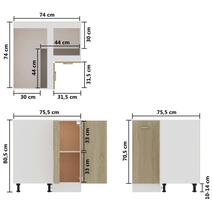 Armoire de plancher d'angle chêne sonoma 75,5x75,5x81,5 cm bois – Image 8