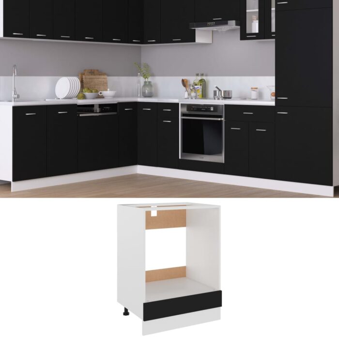 Armoire à four Noir 60x46x81,5 cm Bois d’ingénierie – Image 1