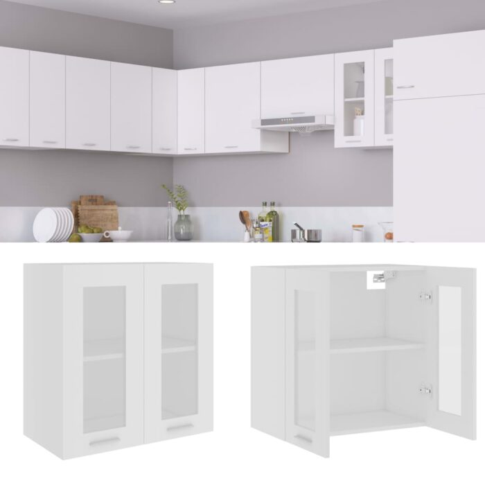 Armoire en verre suspendue Blanc 60x31x60 cm Bois ingénierie – Image 1
