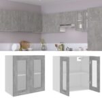 Armoire en verre suspendue Gris béton Bois d'ingénierie