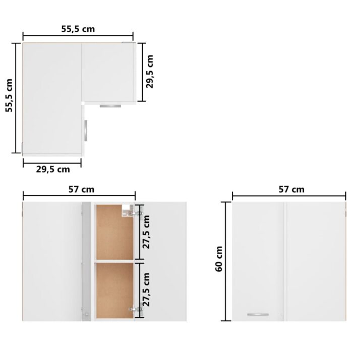Armoire d'angle suspendue Blanc 57x57x60 cm Bois – Image 8
