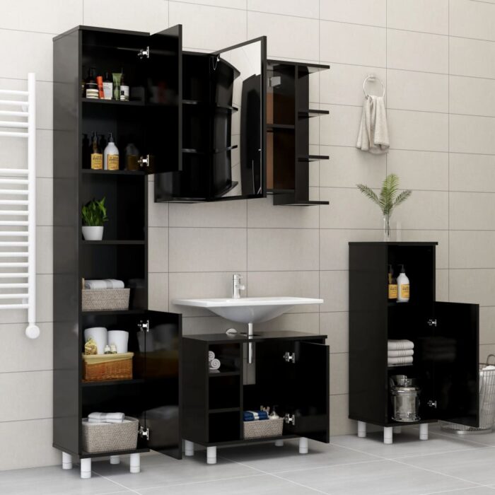 Armoire de salle de bain Noir 30x30x95 cm Aggloméré – Image 3