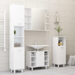 Armoire de salle de bain Blanc brillant Bois d’ingénierie – Image 2
