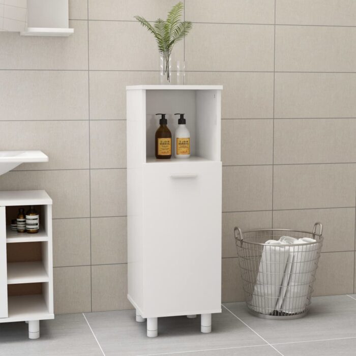 Armoire de salle de bain Blanc brillant Bois d’ingénierie – Image 1