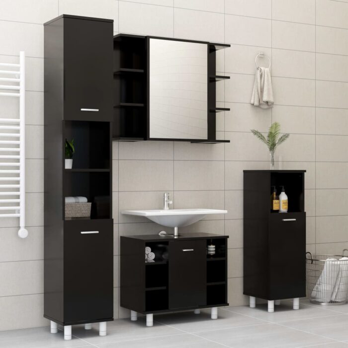 Armoire de salle de bain Noir 30x30x179 cm Bois d'ingénierie – Image 2
