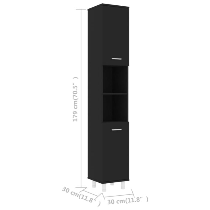 Armoire de salle de bain Noir 30x30x179 cm Bois d'ingénierie – Image 7