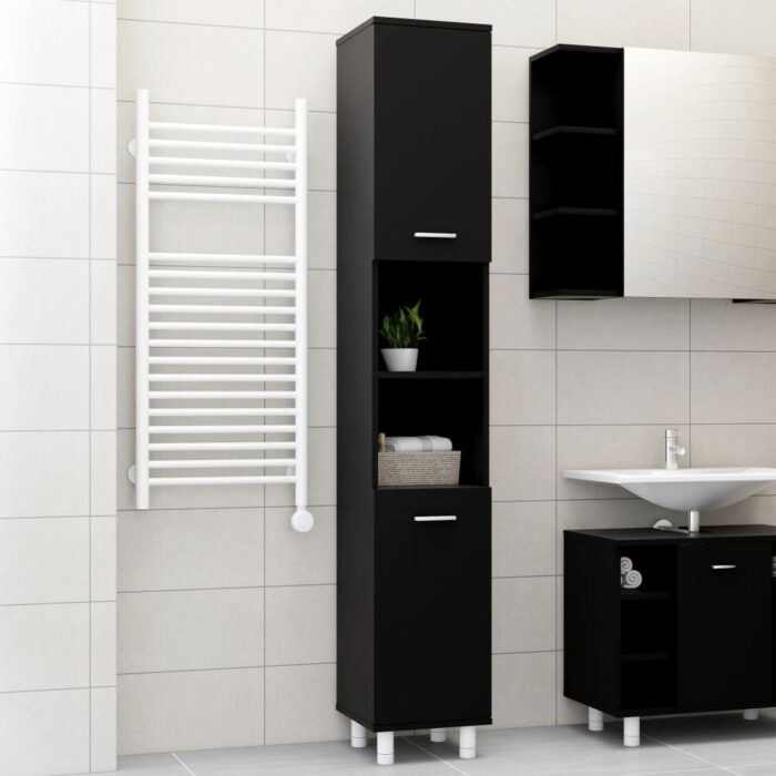 Armoire de salle de bain Noir 30x30x179 cm Bois d'ingénierie – Image 1