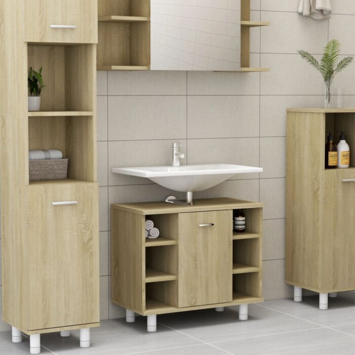 Armoire de salle de bain Chêne sonoma Bois d'ingénierie – Image 1
