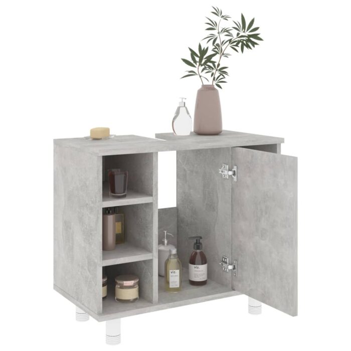 Armoire de salle de bain Gris béton Bois d’ingénierie – Image 2