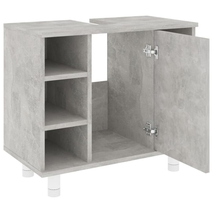 Armoire de salle de bain Gris béton Bois d’ingénierie – Image 3