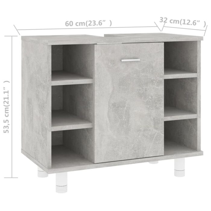 Armoire de salle de bain Gris béton Bois d’ingénierie – Image 6
