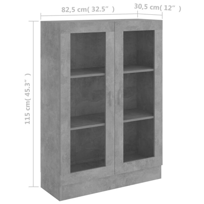 Armoire à vitrine Gris béton 82,5x30,5x115 cm Bois d'ingénierie – Image 6