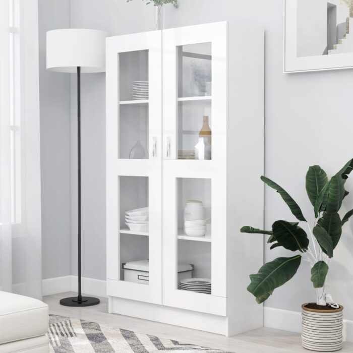 Armoire à vitrine Blanc 82,5x30,5x150 cm Bois d'ingénierie – Image 1