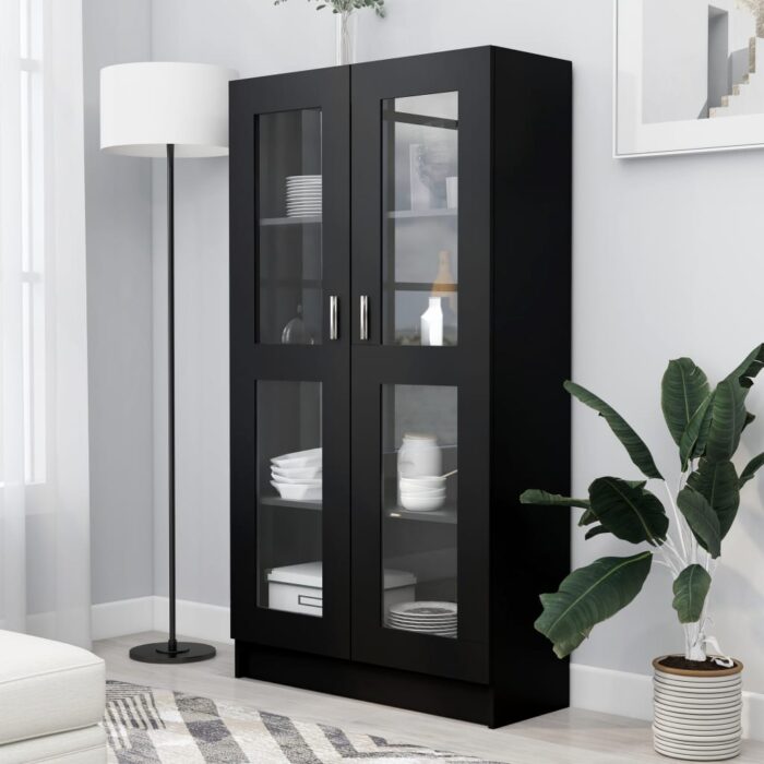 Armoire à vitrine Noir 82,5x30,5x150 cm Bois d'ingénierie – Image 1