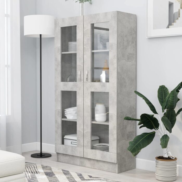 Armoire à vitrine Gris béton 82,5x30,5x150 cm Bois d'ingénierie – Image 1