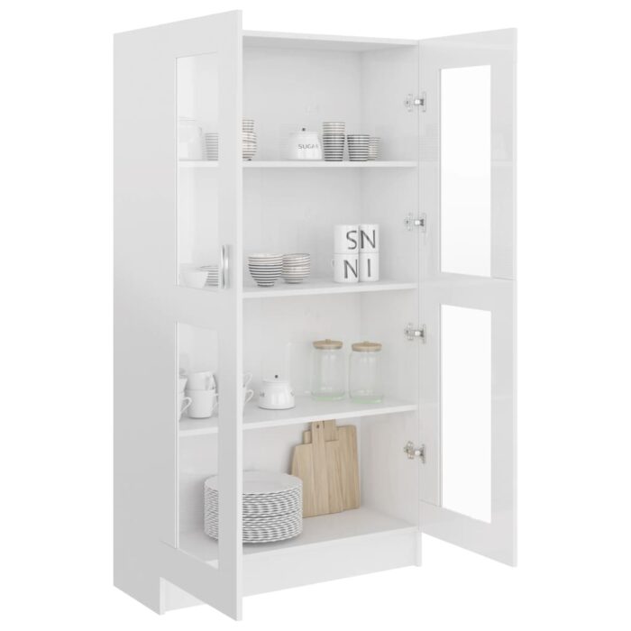 Armoire vitrine Blanc brillant 82,5x30,5x150 cm Bois ingénierie – Image 2