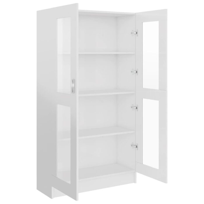 Armoire vitrine Blanc brillant 82,5x30,5x150 cm Bois ingénierie – Image 3