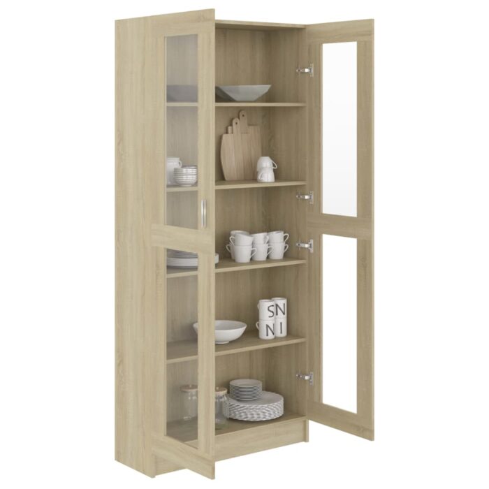 Armoire vitrine Chêne sonoma 82,5x30,5x185,5 cm Bois ingénierie – Image 2