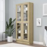 Armoire vitrine Chêne sonoma 82,5x30,5x185,5 cm Bois ingénierie