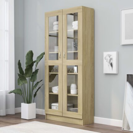 Armoire vitrine Chêne sonoma 82,5x30,5x185,5 cm Bois ingénierie