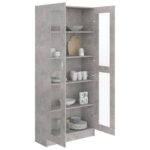 Armoire à vitrine Gris béton 82,5x30,5x185,5 cm Bois ingénierie – Image 2