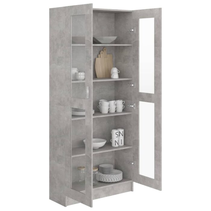 Armoire à vitrine Gris béton 82,5x30,5x185,5 cm Bois ingénierie – Image 2