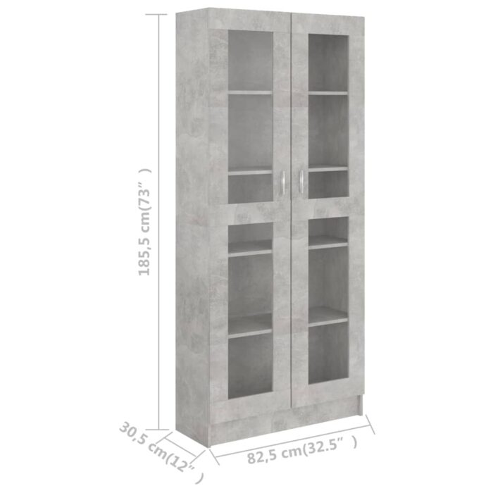 Armoire à vitrine Gris béton 82,5x30,5x185,5 cm Bois ingénierie – Image 6