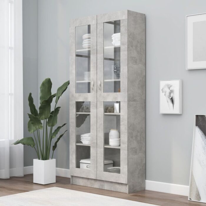 Armoire à vitrine Gris béton 82,5x30,5x185,5 cm Bois ingénierie – Image 1