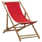 Chaise de terrasse bambou et toile rouge