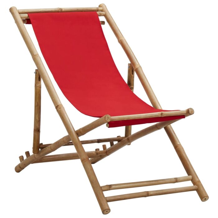 Chaise de terrasse bambou et toile rouge – Image 1