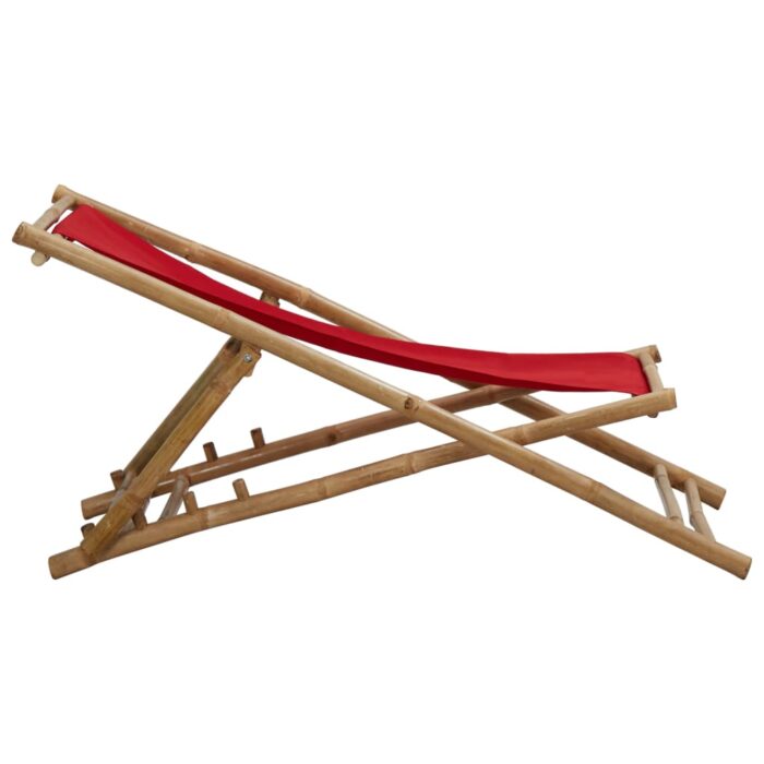 Chaise de terrasse bambou et toile rouge – Image 3