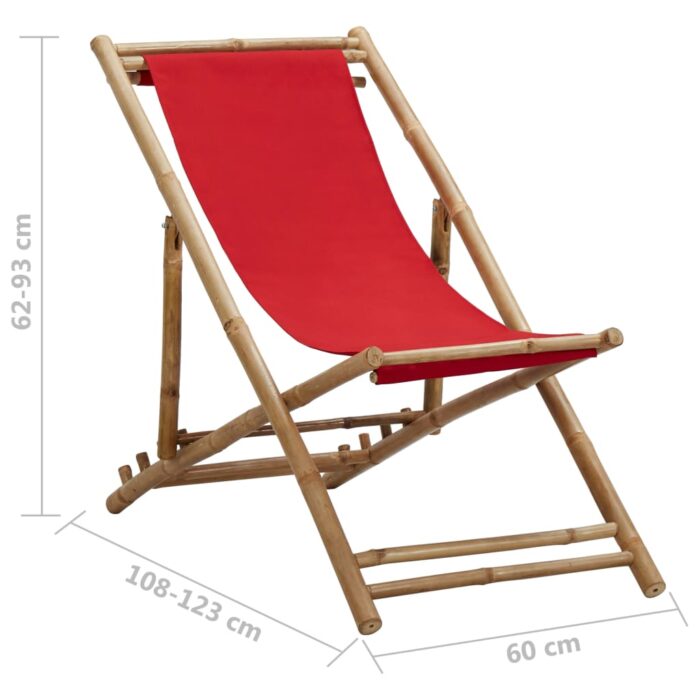 Chaise de terrasse bambou et toile rouge – Image 7