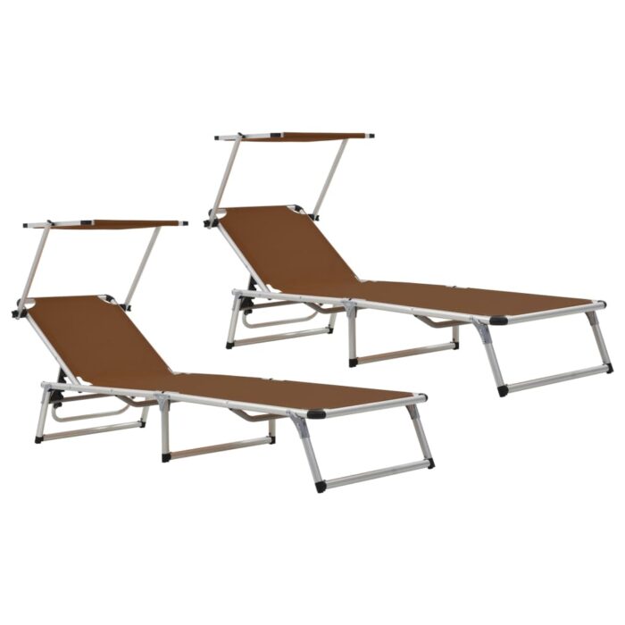 VXL8720286136720_a_en_hd_1.jpg Chaises longues pliables et toit lot de 2 Aluminium textilène – Image 1