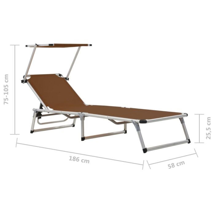 Chaises longues pliables et toit lot de 2 Aluminium textilène – Image 10