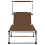 Chaises longues pliables et toit lot de 2 Aluminium textilène – Image 2