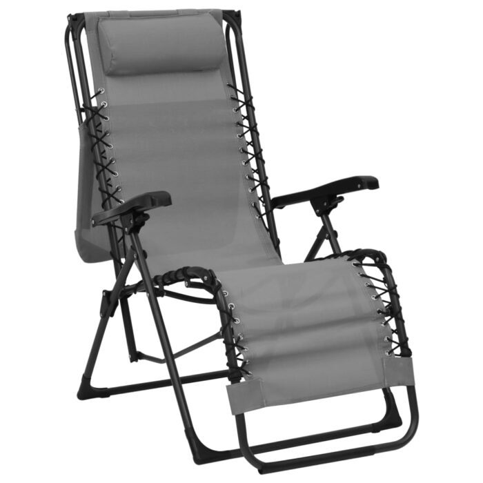 Chaise pliable de terrasse Textilène Gris – Image 2
