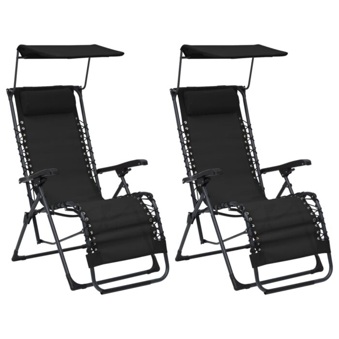 Chaises pliables de terrasse lot de 2 Textilène Noir – Image 1