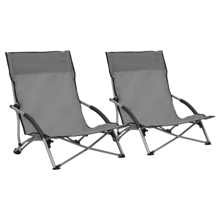 Chaises de plage pliables lot de 2 Gris Tissu – Image 1