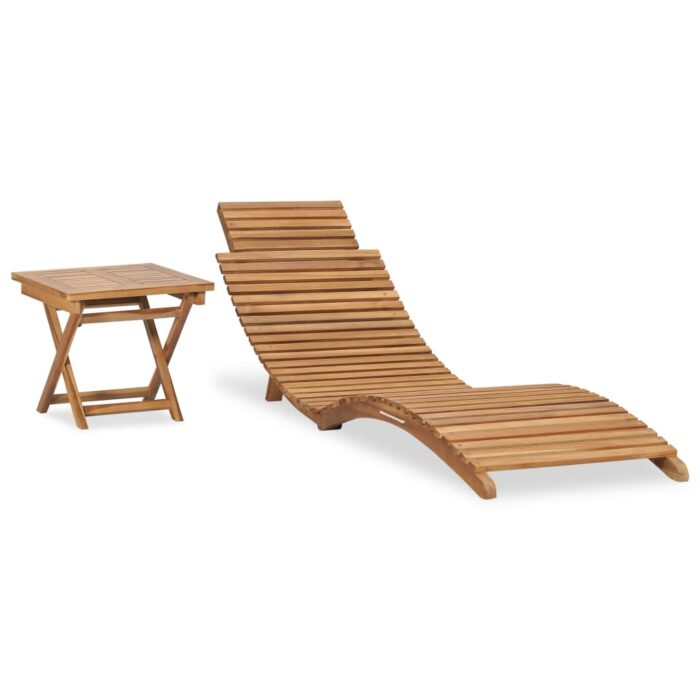Chaise longue pliable avec table Bois de teck solide – Image 1