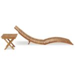 Chaise longue pliable avec table Bois de teck solide – Image 2