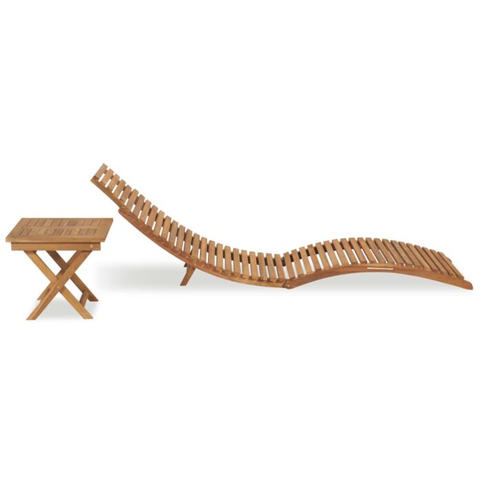 Chaise longue pliable avec table Bois de teck solide – Image 2