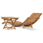 Chaise longue pliable avec table Bois de teck solide – Image 3