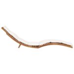 Chaise longue pliable avec coussin blanc crème Bois de teck – Image 2
